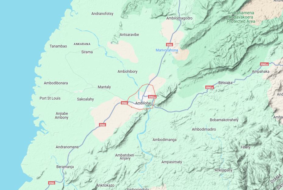 Terrain map of Ambilobe, Madagascar